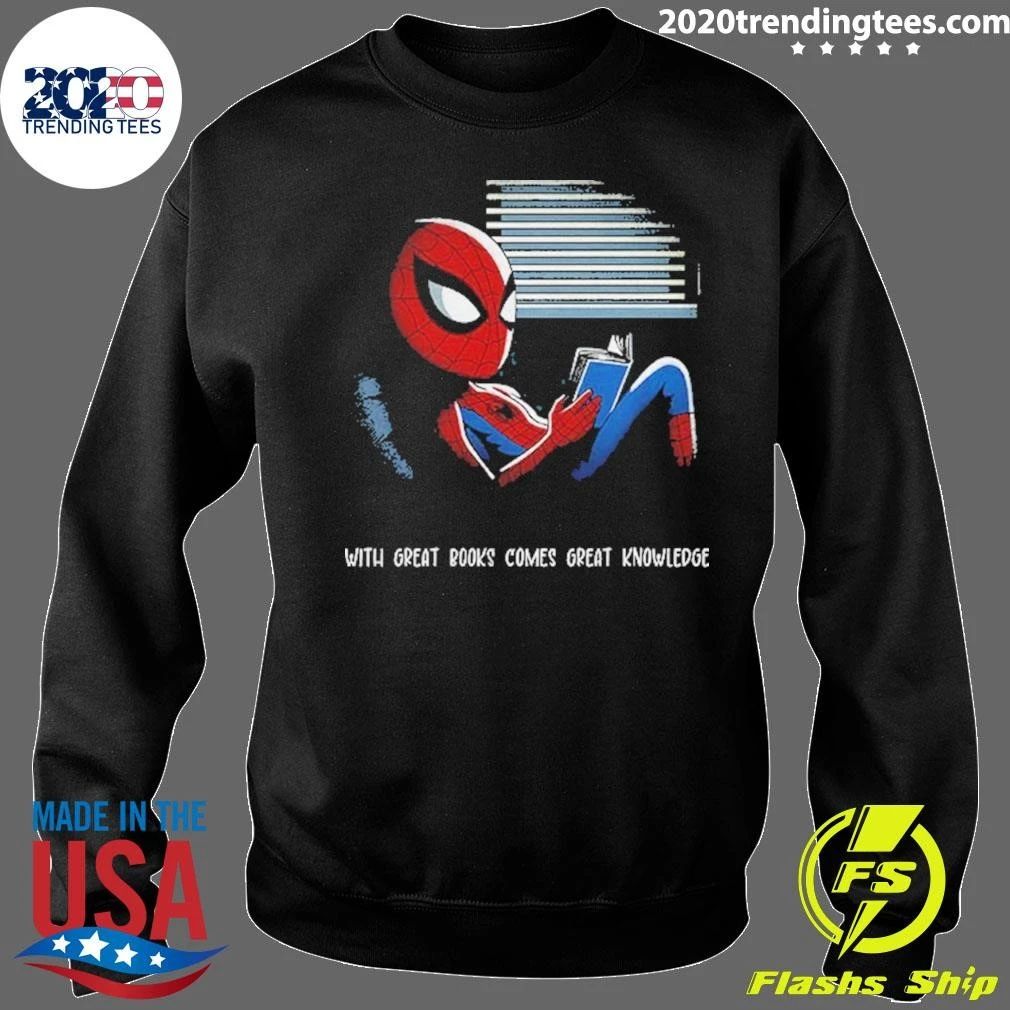 With Great Books Comes Great Knowledge Spider-man Reading A Book Shirt