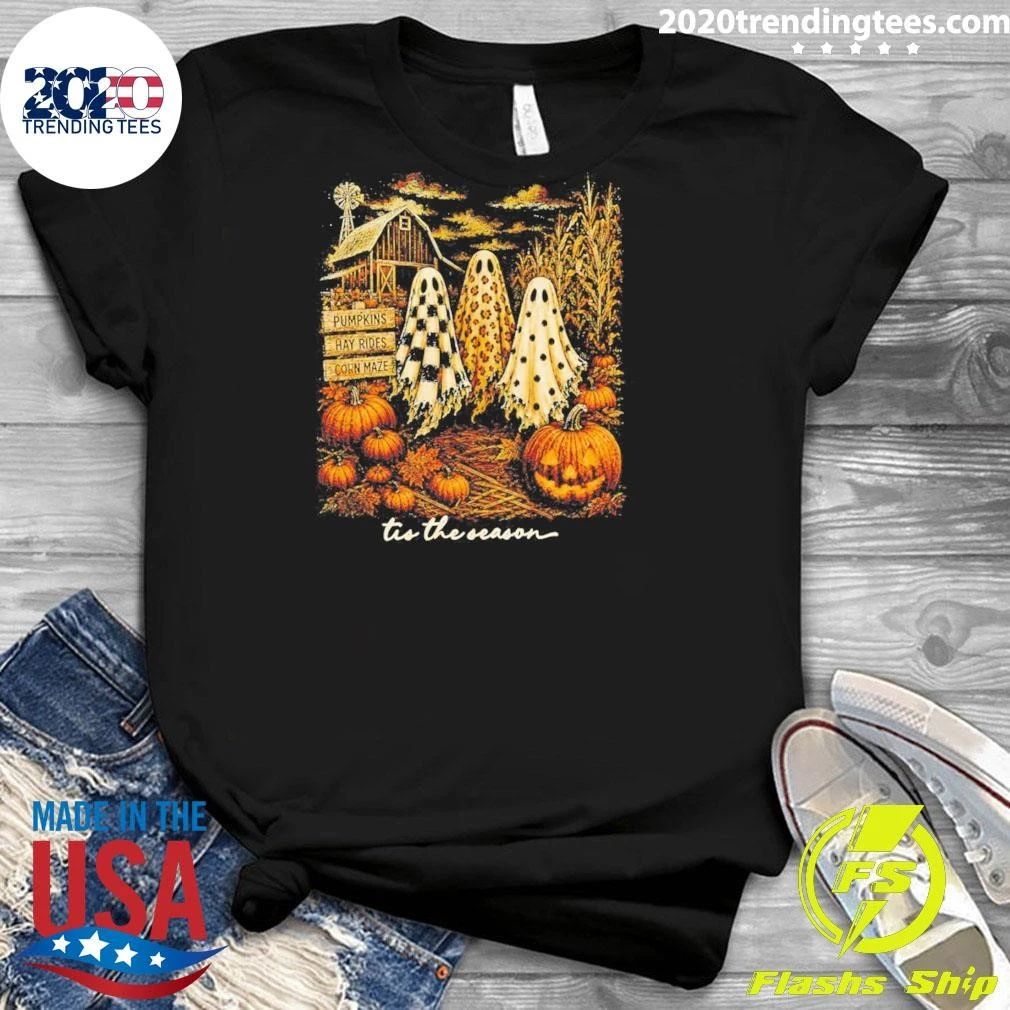 Ghosts Trio Tis The Season Pumpkin Spooky Autumn Halloween 2026 Shirt