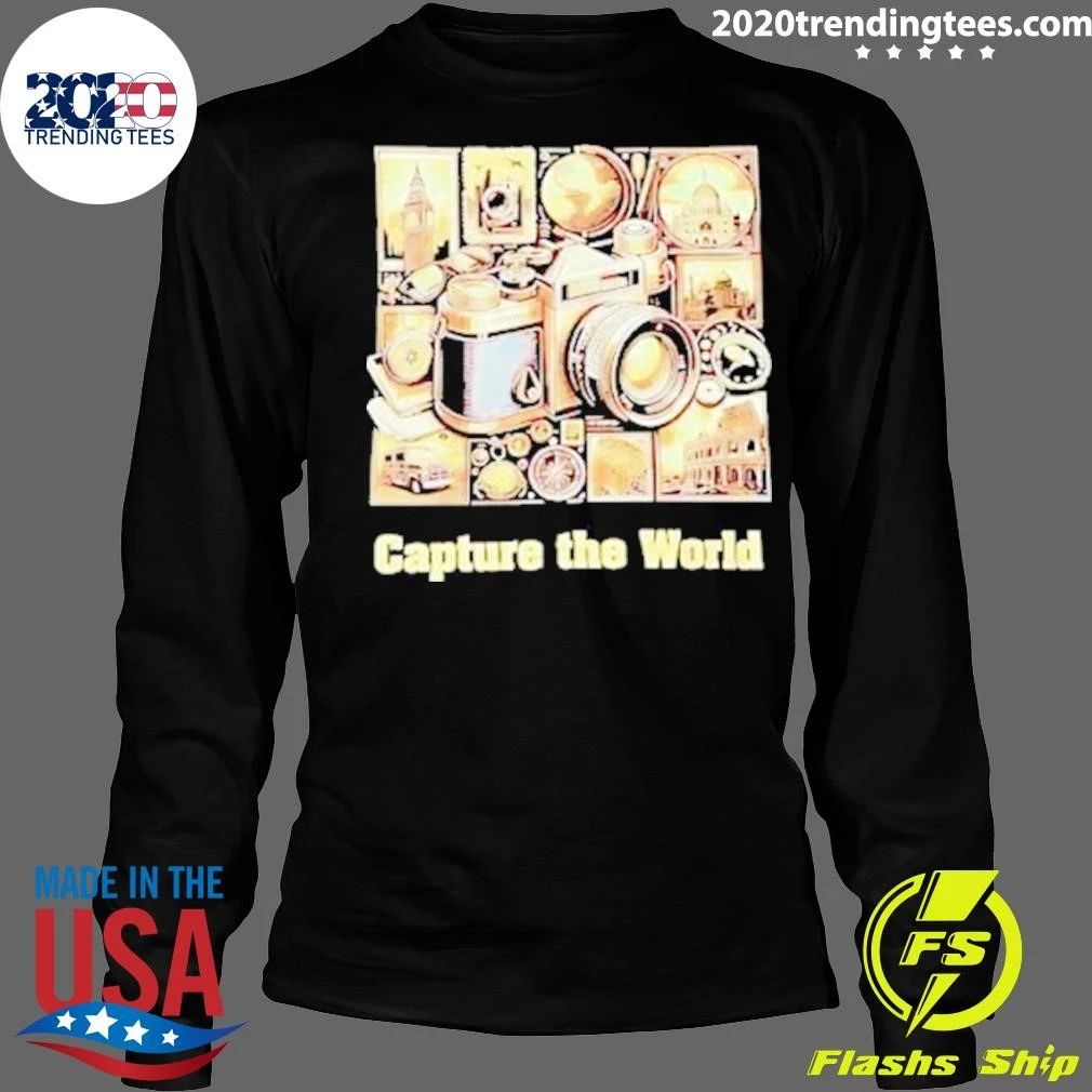 Capture The World Vintage Camera Globe Travel Landmarks Compass Shirt