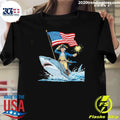George Washington Riding Shark Funny July 4th American Flag Tee Shirt