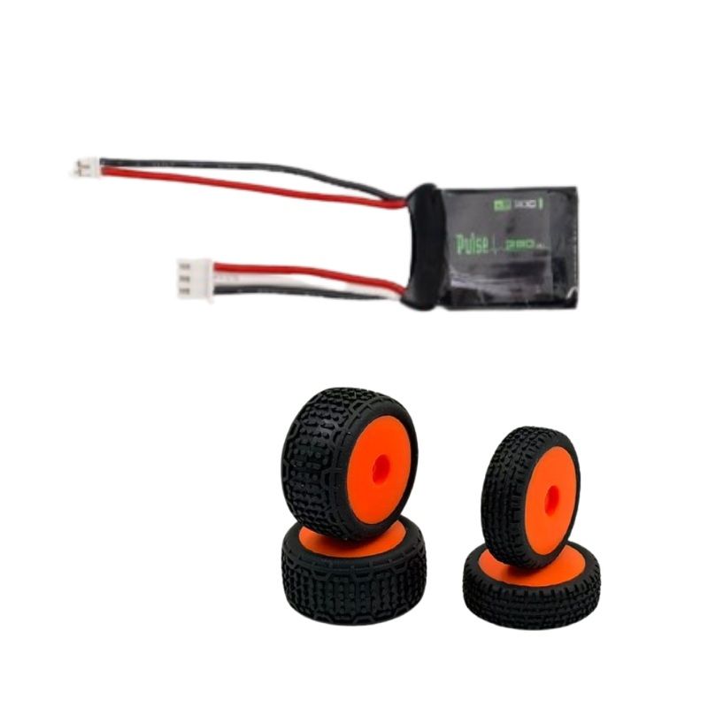COMBO PULSE 350mah 2S 7.4V 30C LiPo Battery – PH2.0 Connector – HobbyPlus Premounted Front / Rear Tires (Orange) – Speck B