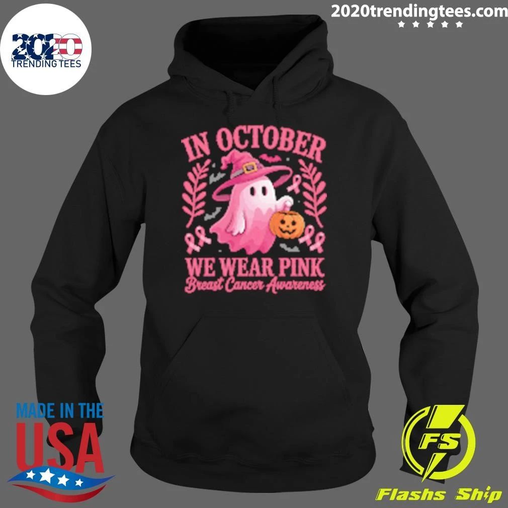 Halloween Ghost In October We Wear Pink Breast Cancer Awareness Shirt