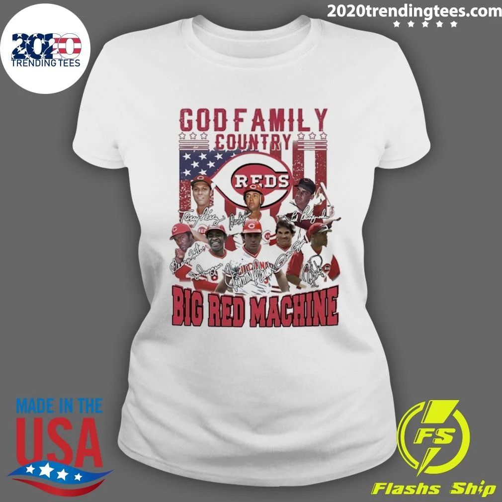 Cincinnati Reds God Family Country Big Red Machine Signatures Shirt