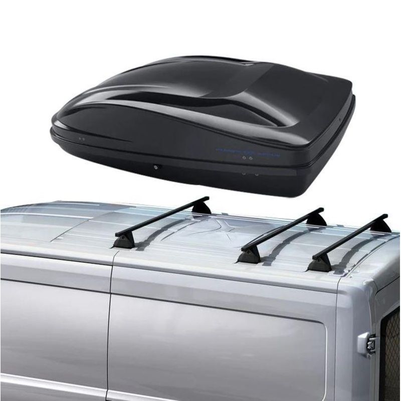 TRANSIT VAN ROOF BASE CARRIER & G3 ROOF BOX ELEGANCE EUROPE 390 MATT BLACK