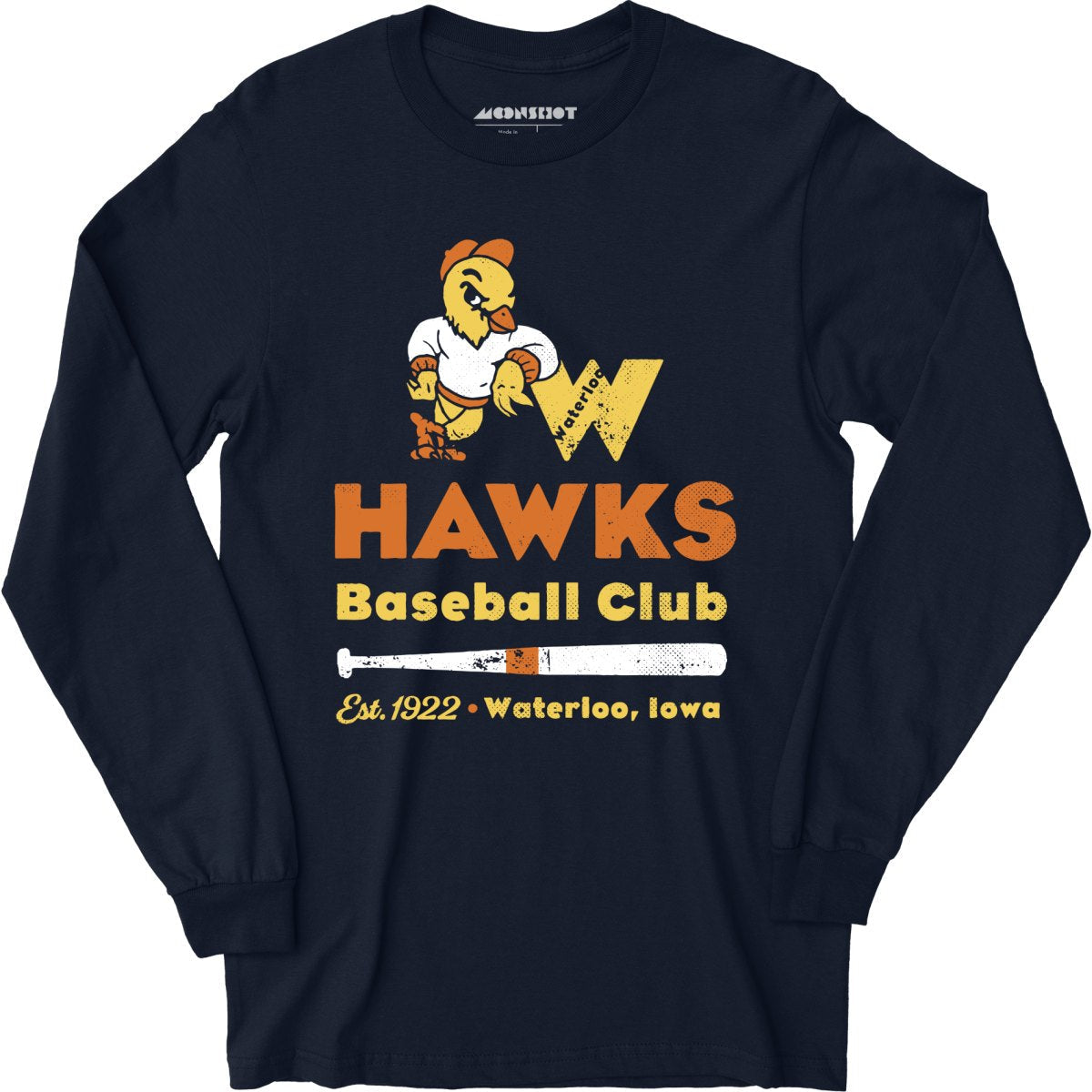 Waterloo Hawks - Iowa - Vintage Defunct Baseball Teams - Long Sleeve