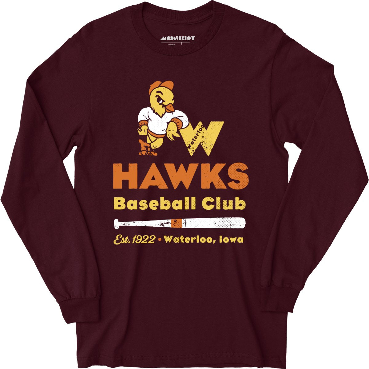 Waterloo Hawks - Iowa - Vintage Defunct Baseball Teams - Long Sleeve
