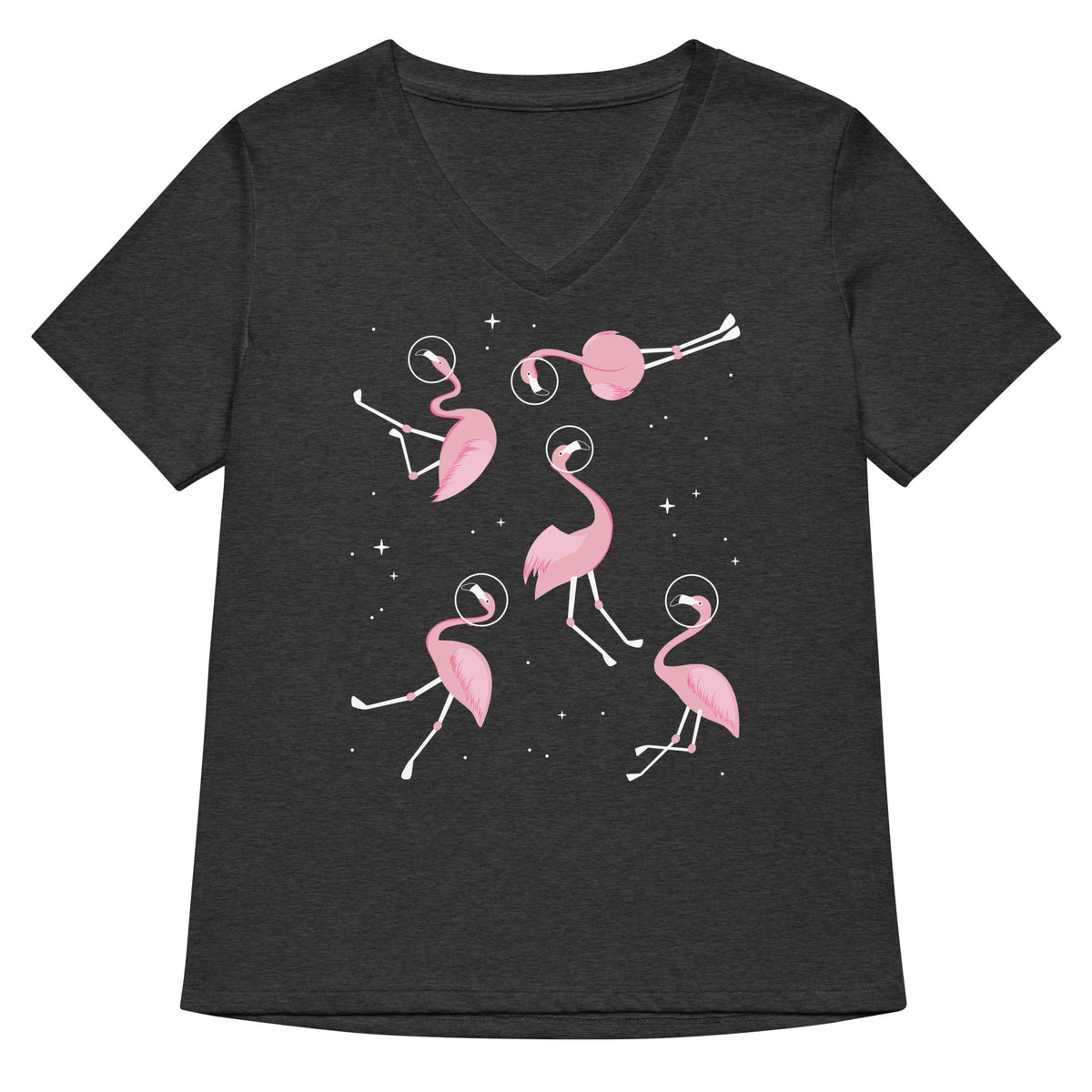 Flamingos In Space Women's V-Neck Tee