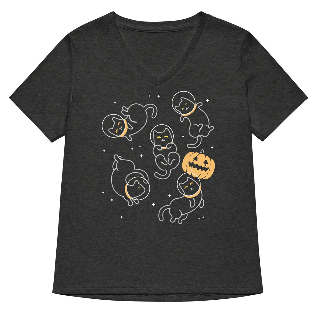 Cat Halloween In Space Women's V-Neck Tee