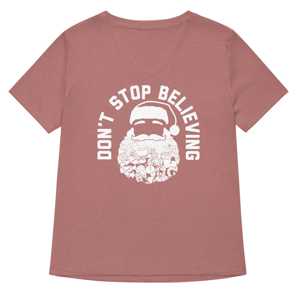 Don't Stop Believing Santa Women's V-Neck Tee