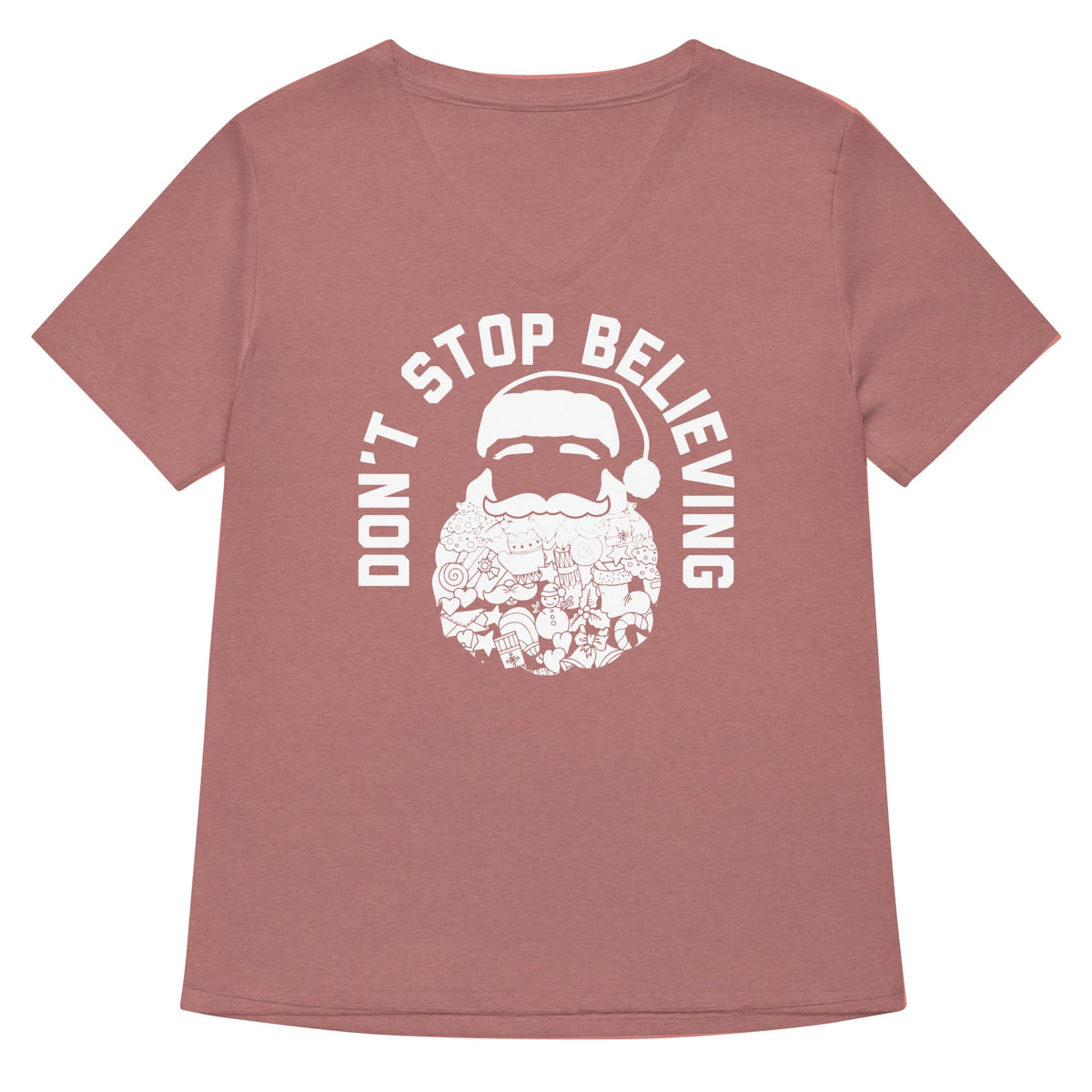 Don't Stop Believing Santa Women's V-Neck Tee