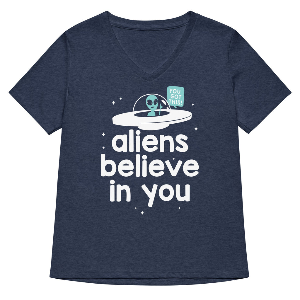 Aliens Believe In You Women's V-Neck Tee