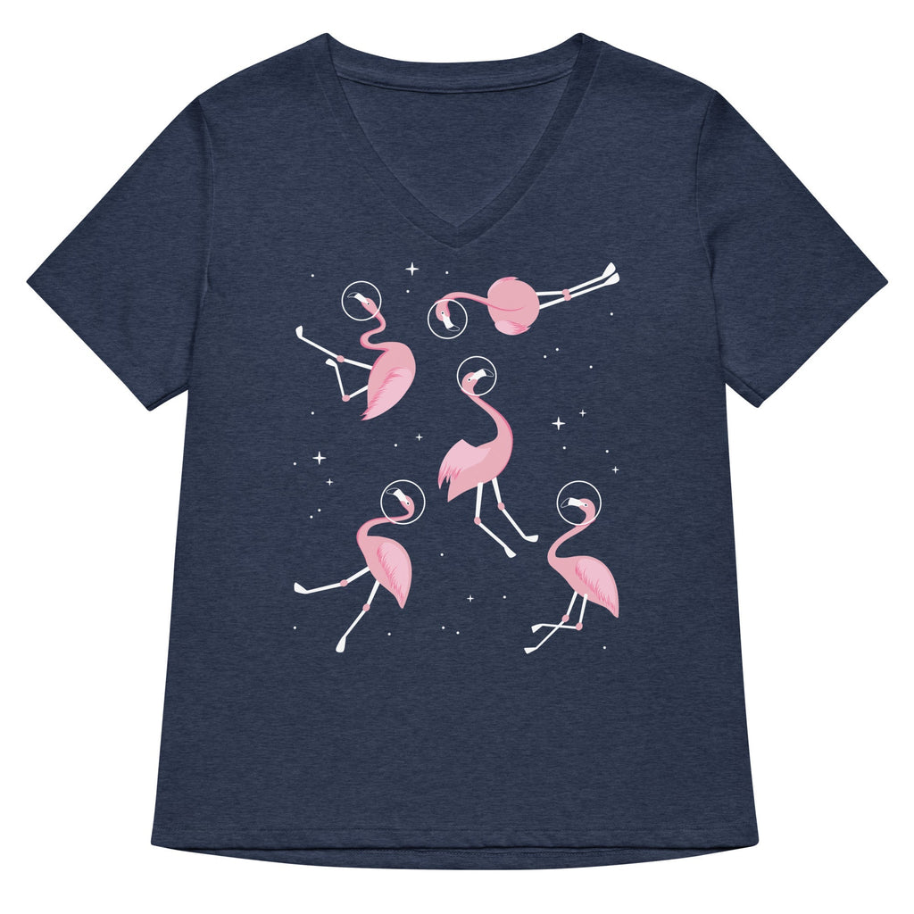 Flamingos In Space Women's V-Neck Tee
