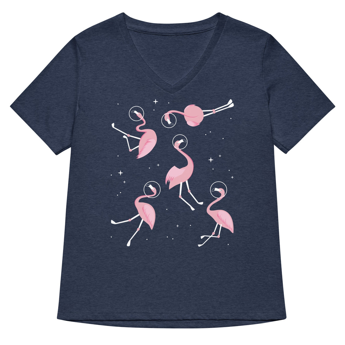 Flamingos In Space Women's V-Neck Tee