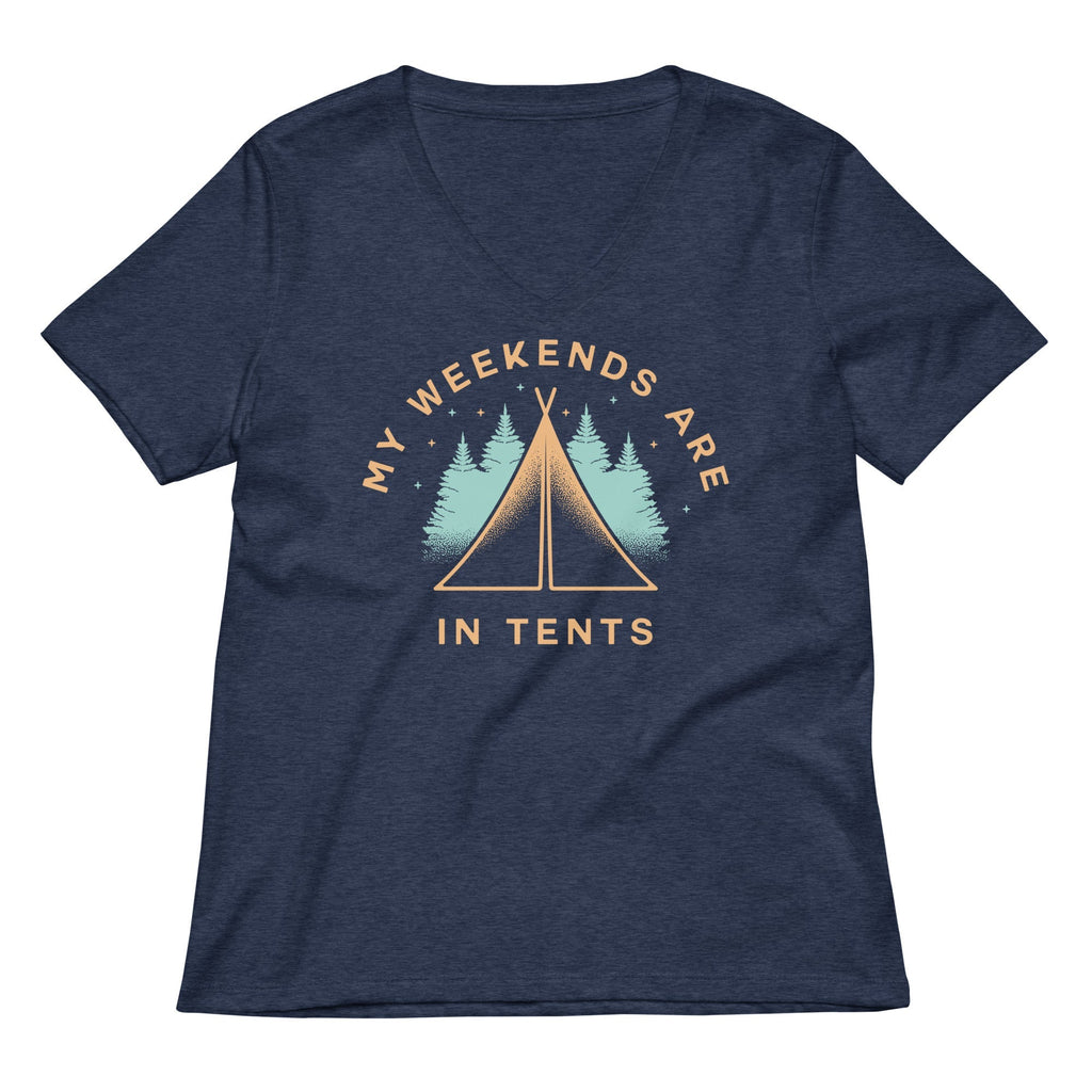 My Weekends Are In Tents Women's V-Neck Tee