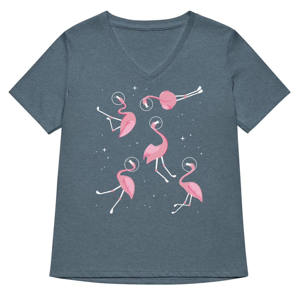 Flamingos In Space Women's V-Neck Tee