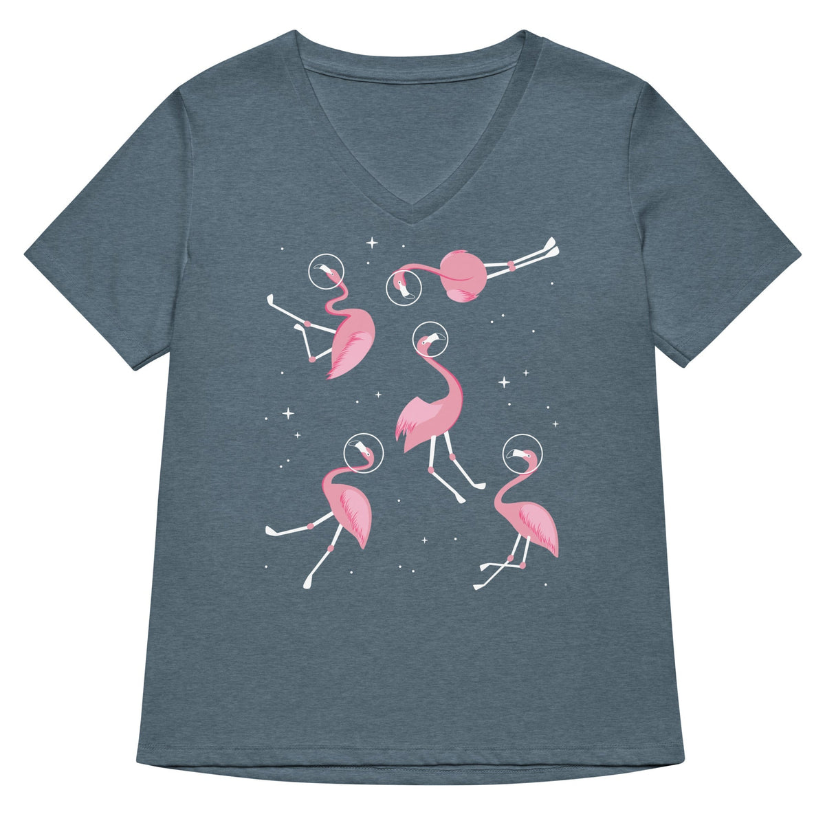 Flamingos In Space Women's V-Neck Tee