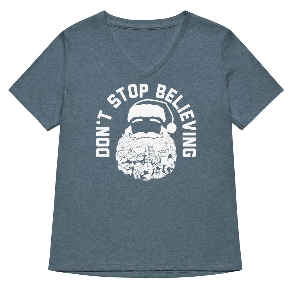 Don't Stop Believing Santa Women's V-Neck Tee