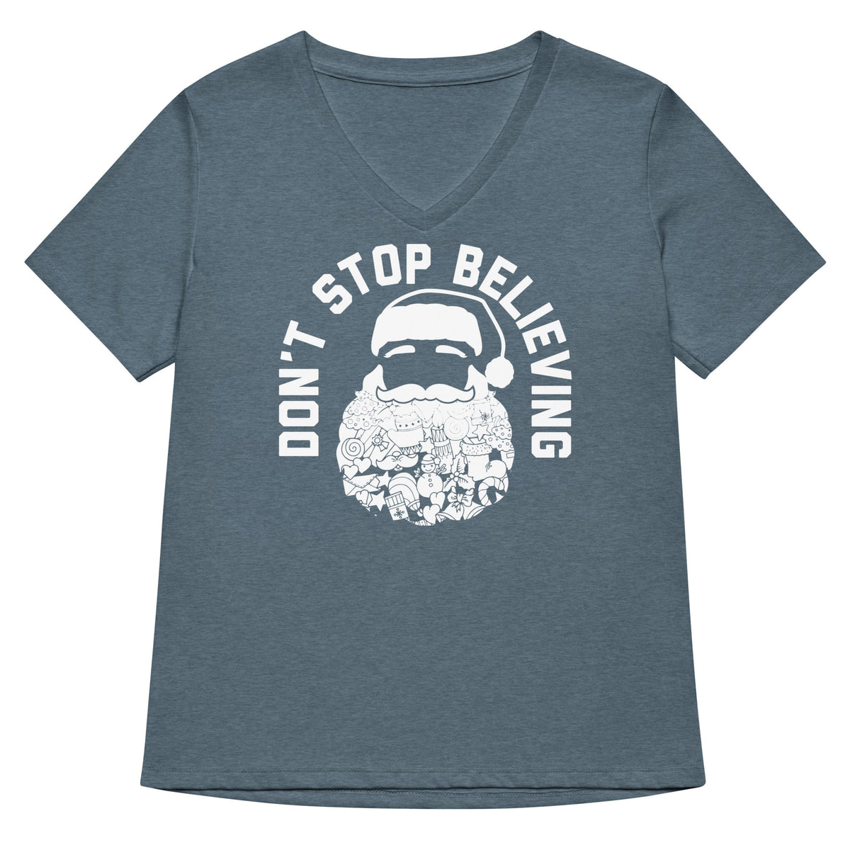 Don't Stop Believing Santa Women's V-Neck Tee