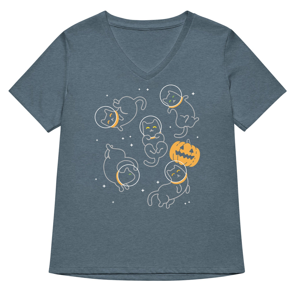 Cat Halloween In Space Women's V-Neck Tee