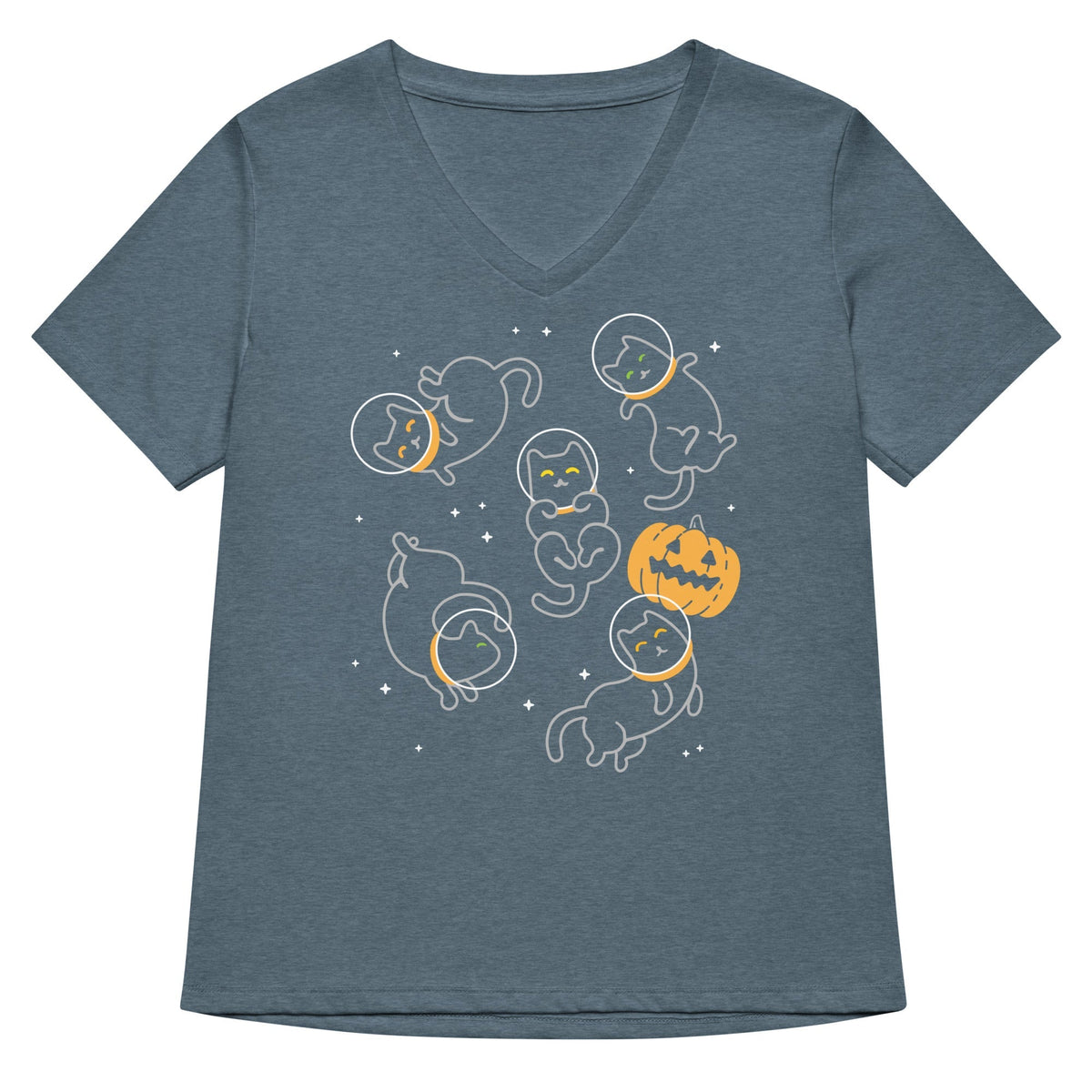 Cat Halloween In Space Women's V-Neck Tee